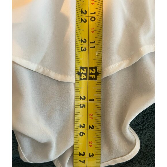 Chico's 1 Blouse Beige Cream Button Front Short Sleeve Blouse Mandarin Collar - Picture 7 of 13